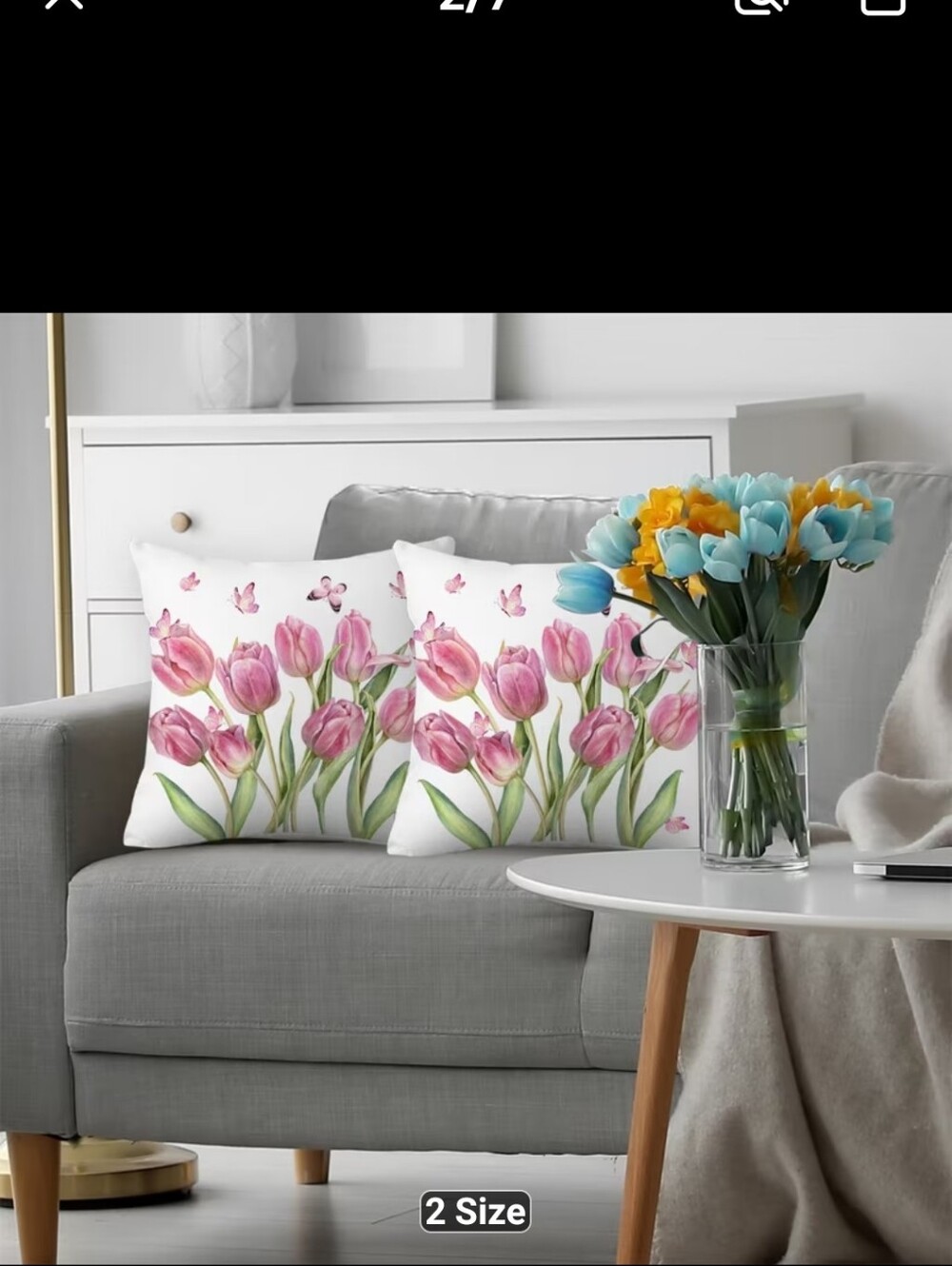 Pair of Pink Tulip Floral Throw Pillow Covers 18x19#1373-240